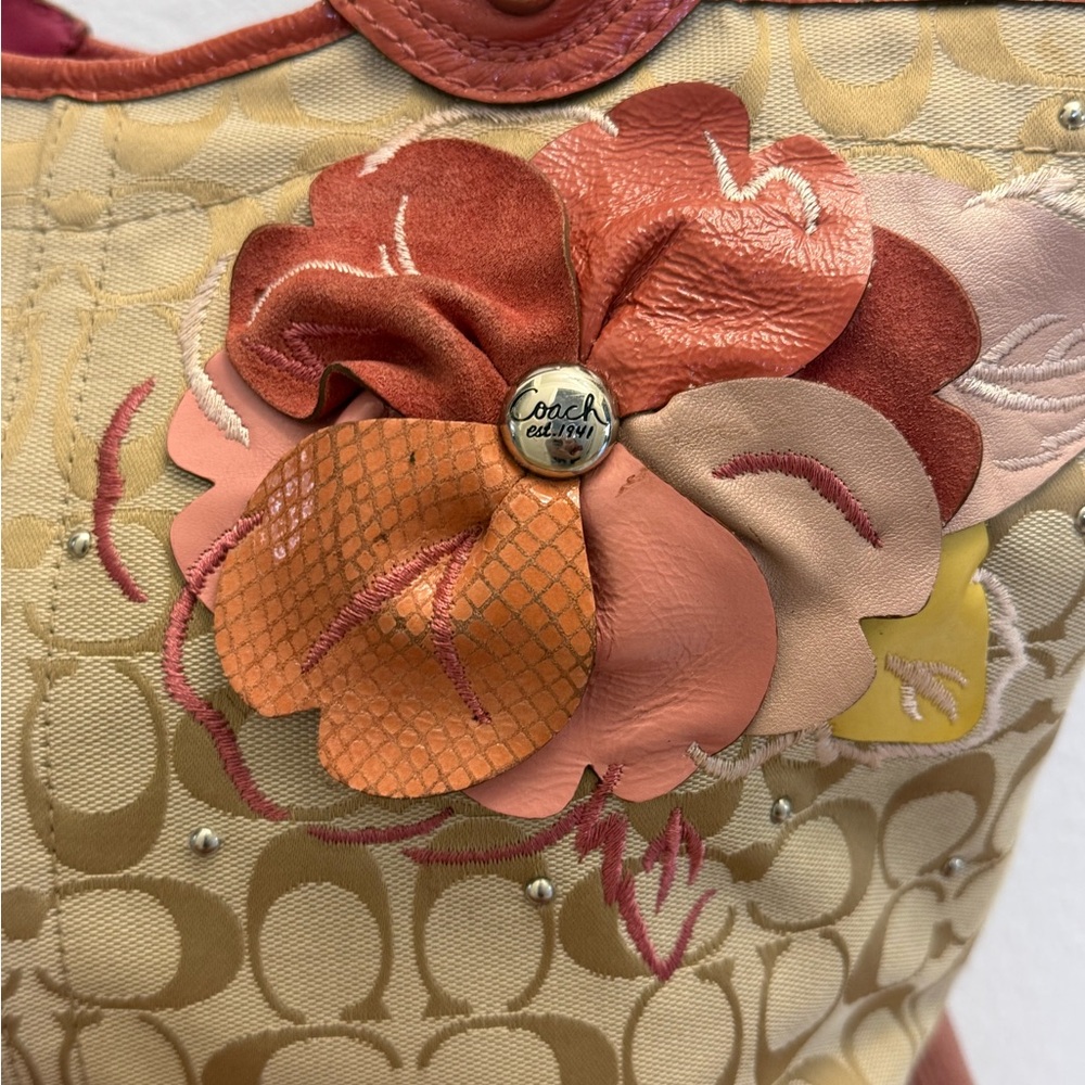 Coach Beige and Pink Floral Tote - Picture 2 of 8